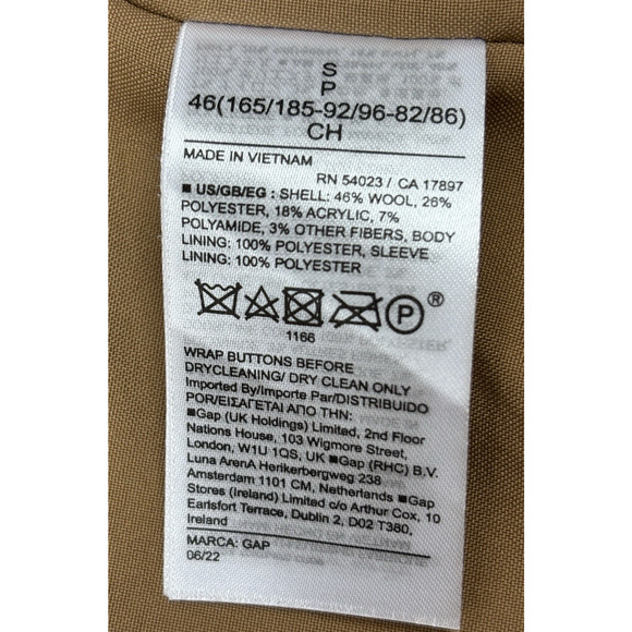 Gap Wool Blend OverCoat Mens Small (46) Camel Tan Italian Academia Office - Picture 14 of 16